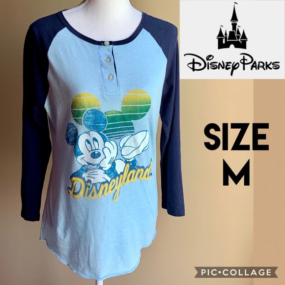 Disney Tops - Disney Parks Womens Top Disneyland Mickey Mouse 3/4 Sleeve Henley Raglan Blue M